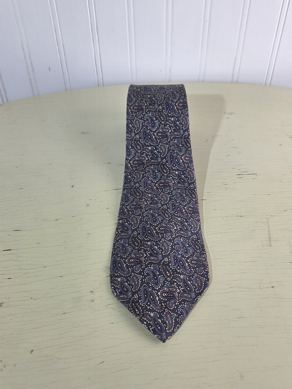 Christian Dior Silk Tie Blue Paisley Pattern Paris New York Designer Necktie